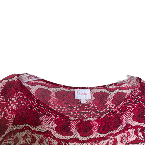 Parker Women's Dress Red Rose Syncned Long Sleeve 100% Silk Scoop Neck Size M - Picture 5 of 6